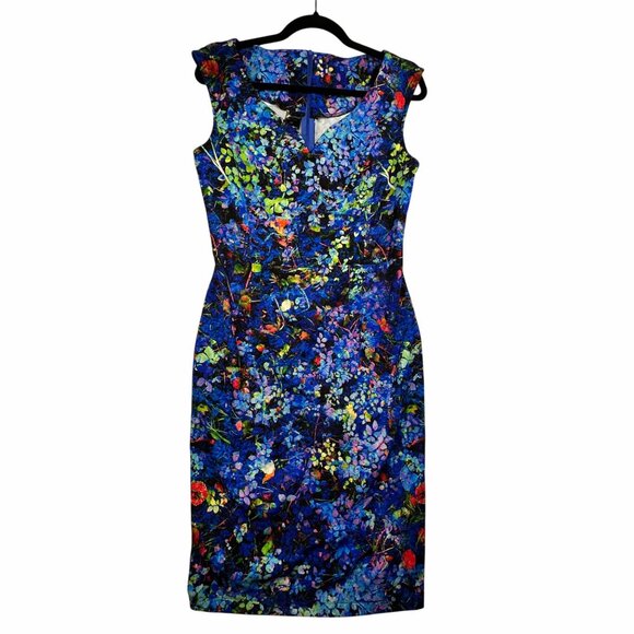 Guantina Womens Sweetheart Midi Bodycon blue dress M/40 Wearable Art Print Artzy - Picture 5 of 13